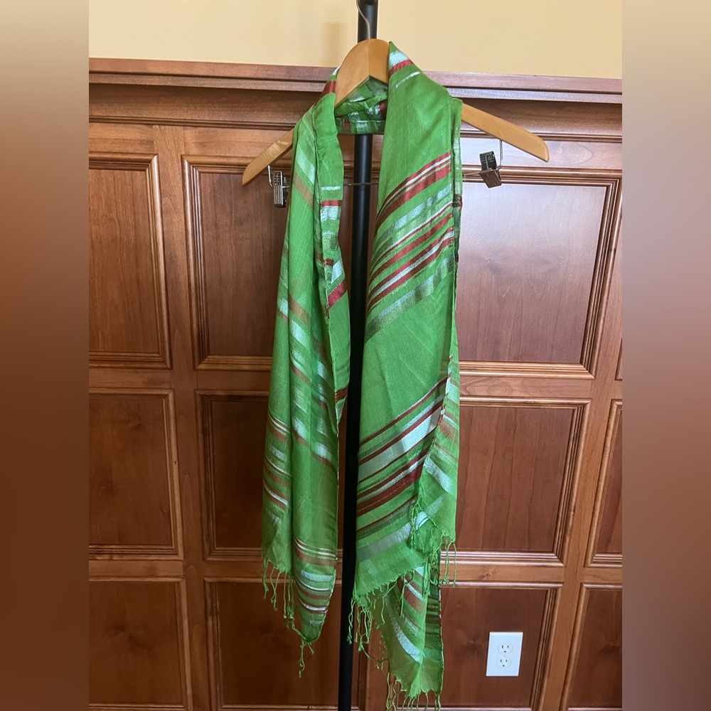 Moroccan Scarf Green Striped Multicolor One Size - Picture 2 of 12